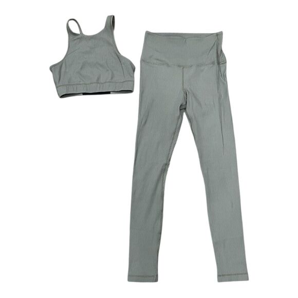 Tan Lines by Sivan Ayla Sage Green Ribbed Athletic Bra and Leggings Set S - Picture 1 of 4